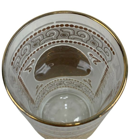 Vintage Midcentury Mayan Calendar Tumblers Gilded Frosted Set of 7 MCM Barware - Picture 2 of 8